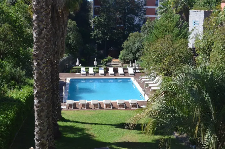 Outdoor developed hot spring pool in a resort setting at termas de monchique in portugal