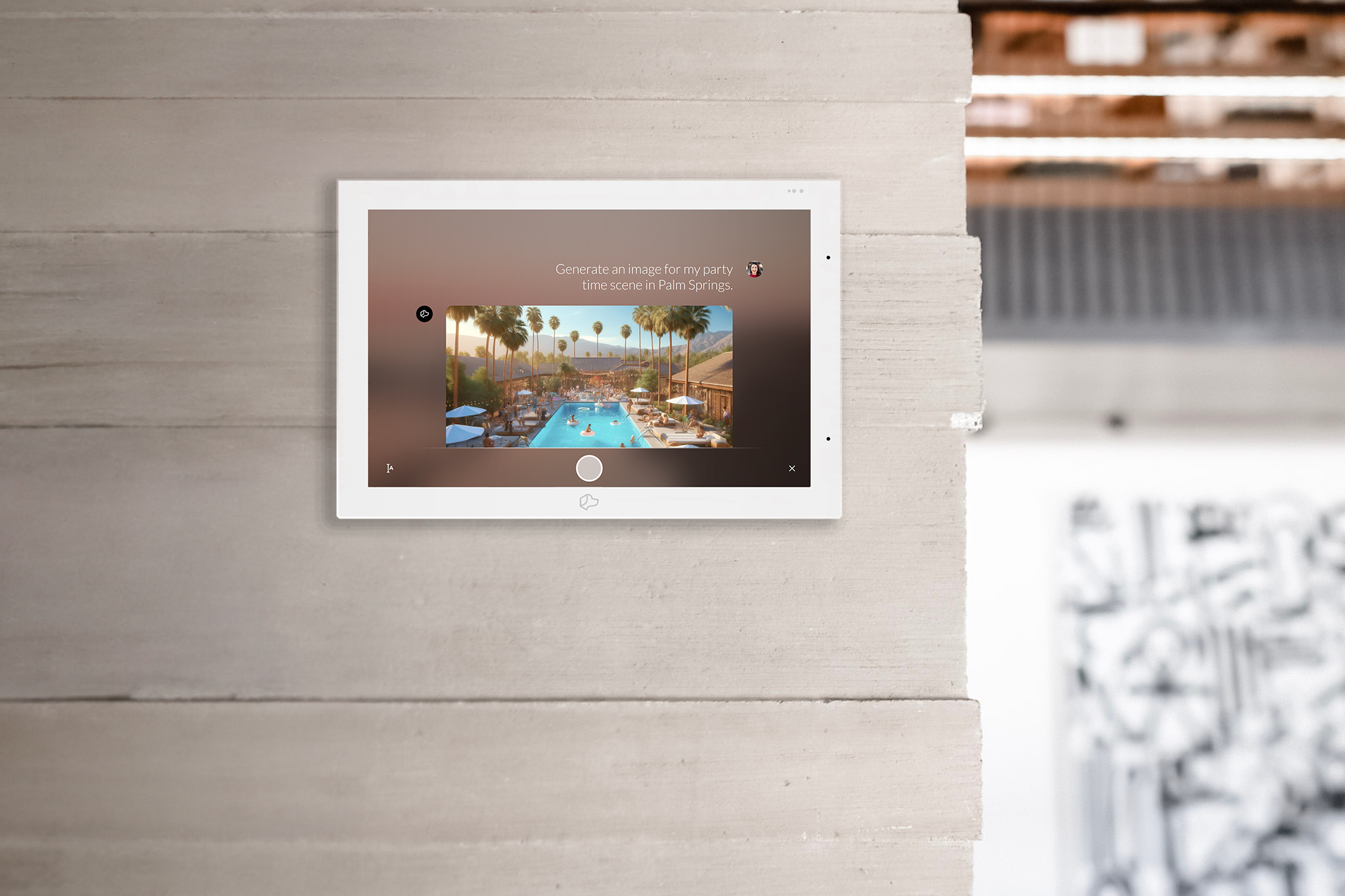 Josh touchscreen mounted on a light wood wall