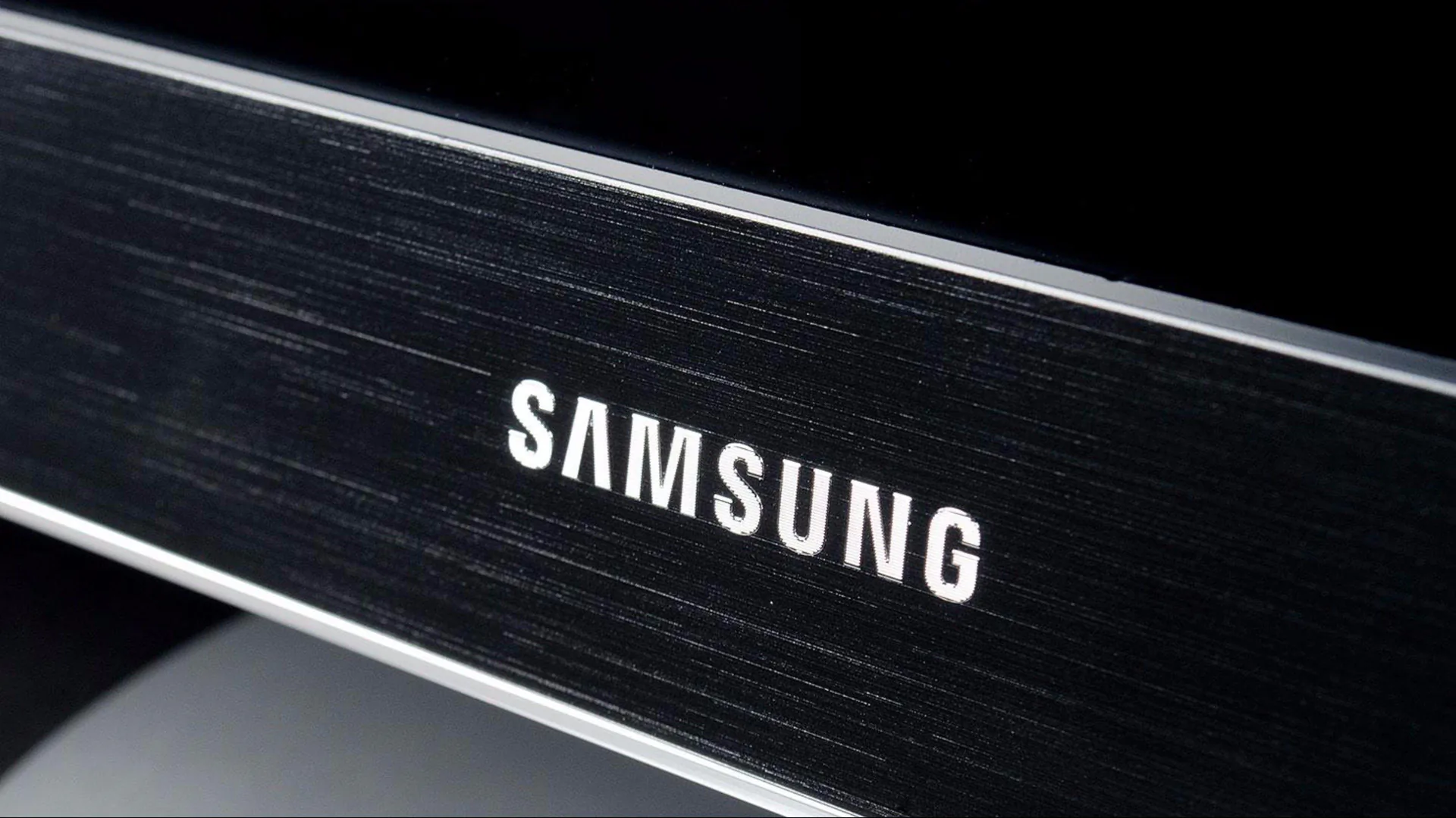 Close-up of a Samsung television's brushed metal bezel