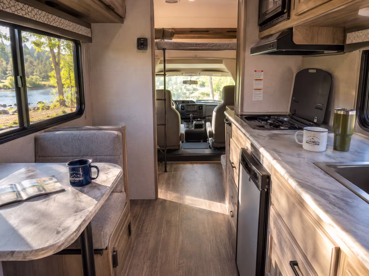 Motorhome kitchen interior at a Payette River campground