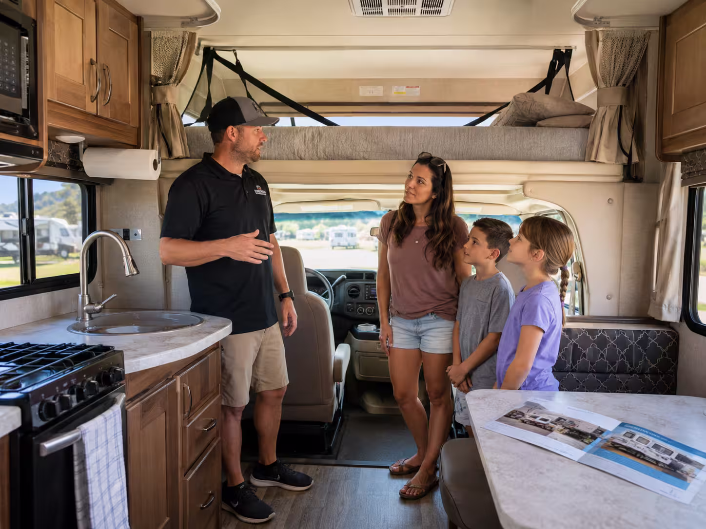 Class C motorhome interior layout at a Boise RV park