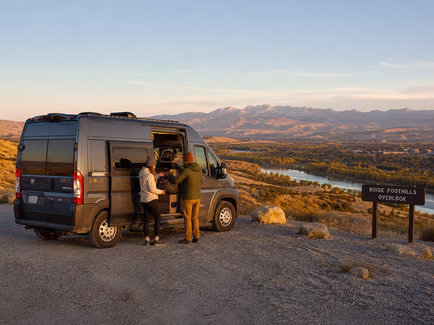 Class B camper van at a Boise foothills overlook