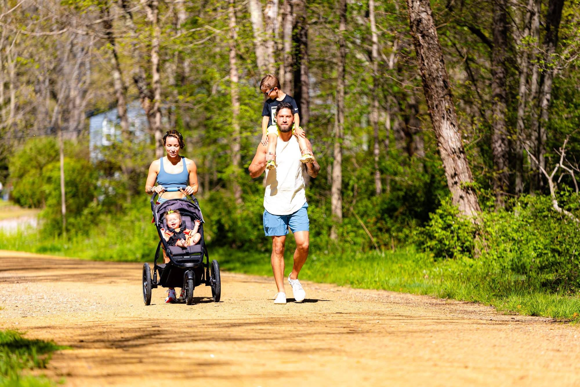 family goes for a walk