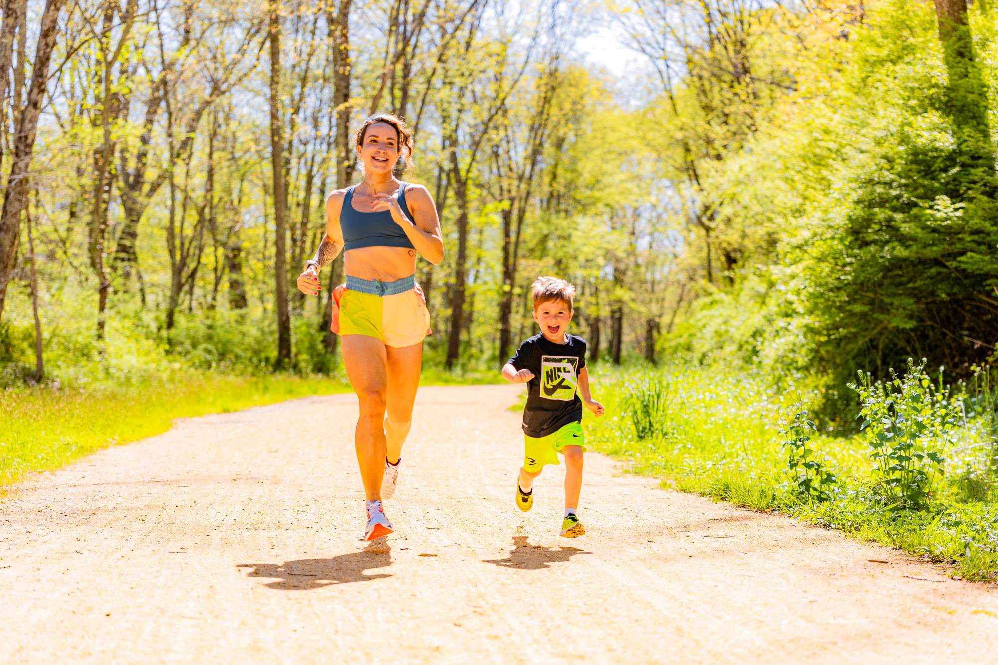 mom and son go for a run