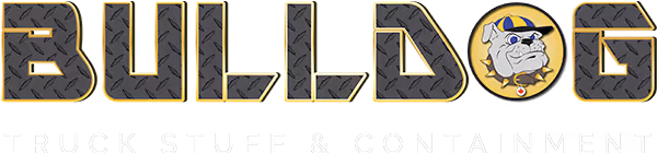 Bulldog logo with the word BULLDOG in metal diamond plate style and a bulldog cartoon in the letter O.