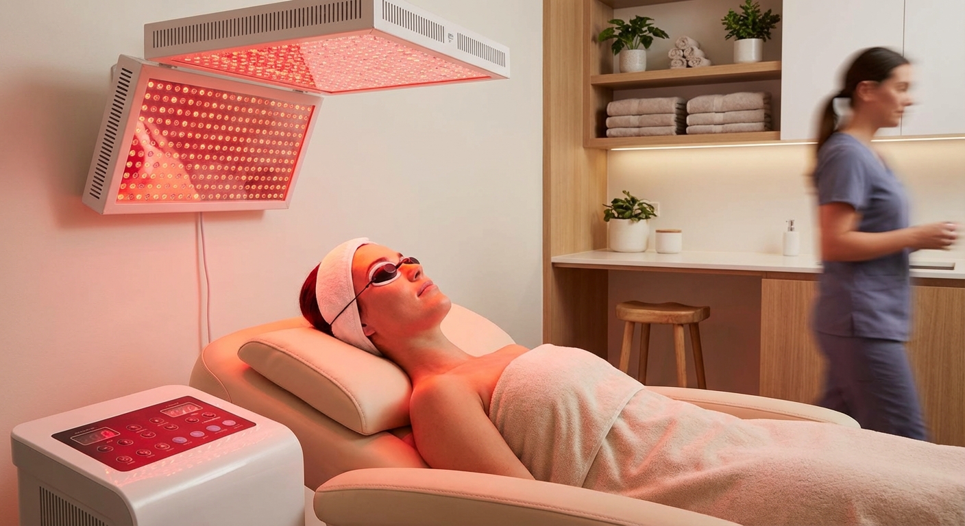Professional light therapy treatment room showing safe clinical application