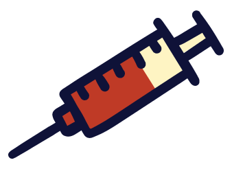 An illustration of a syringe filled with red liquid.