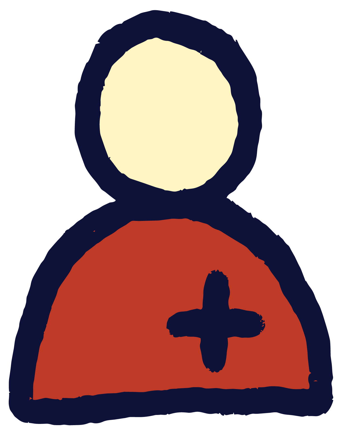 An illustrated icon of a generic person with no face with a plus sign on the right side of their shirt. 