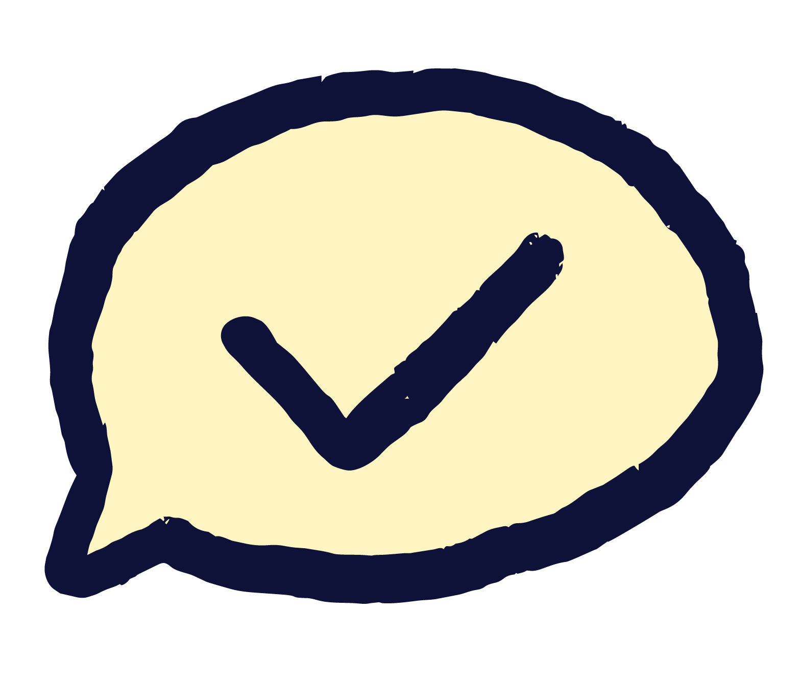 An illustrated speech bubble with a check mark in it.