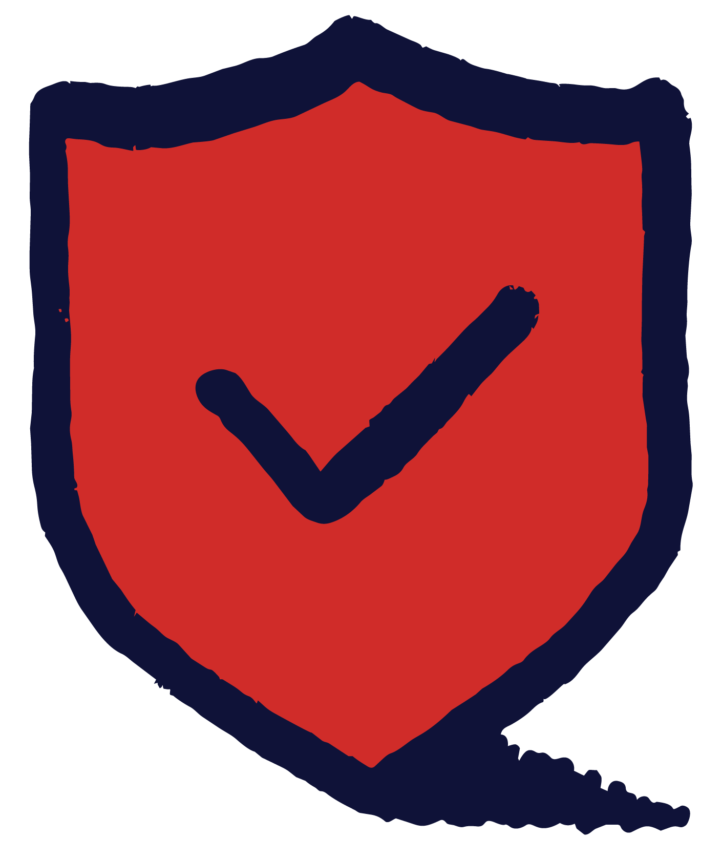 An illustrated badge with a check mark inside of it. 