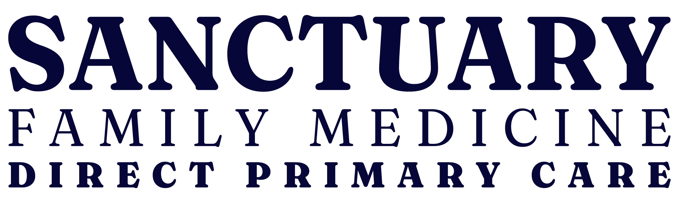A wordmark logo for Sanctuary Family Medicine Direct Primary Care's practice.