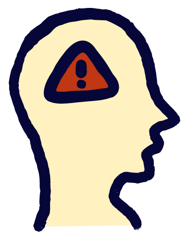 An illustration of a head with a caution sign in the middle indicating the person is exhibiting symptoms.