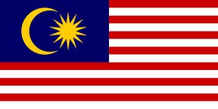 Flag with 14 horizontal red and white stripes, blue rectangle in top left with a yellow crescent moon and 14-point star.