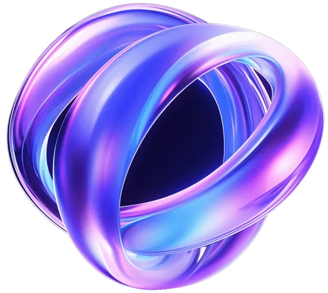 Futuristic, glossy, purple and blue intertwined torus shapes with a metallic sheen. - Phoenix | LUNARTECH