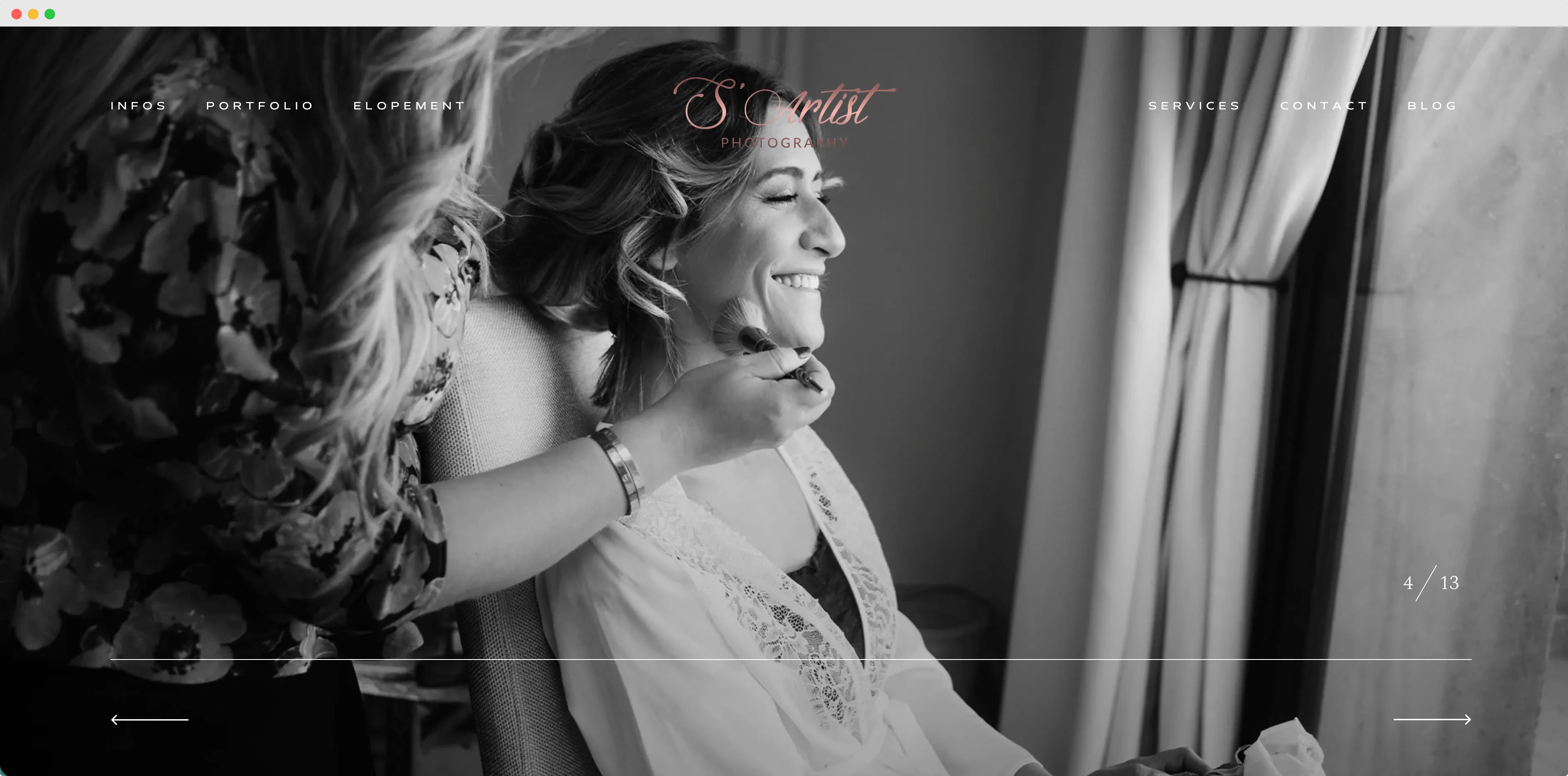 Hero section du site Sartist Photography réalisé par Pushweb