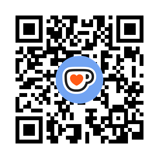 QR code with a coffee cup icon featuring a red heart in the center.