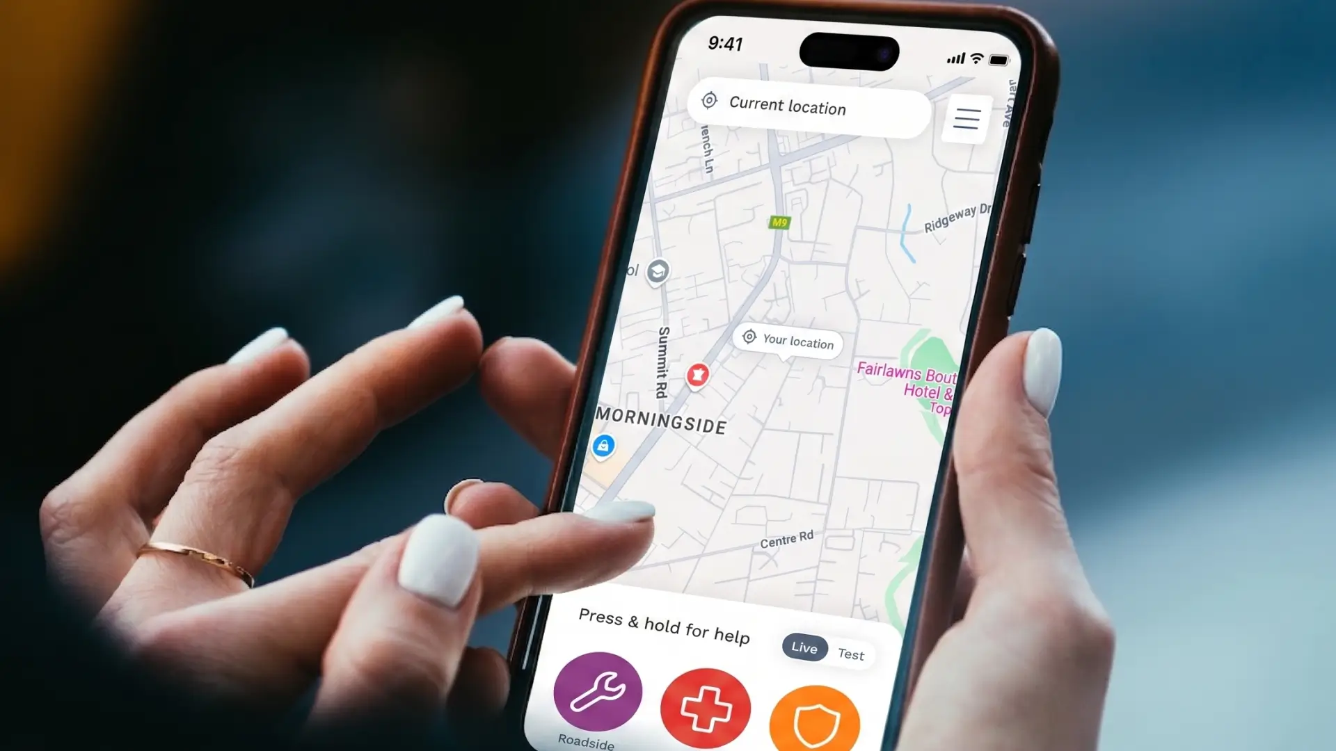 Woman using the AURA panic button app in South Africa