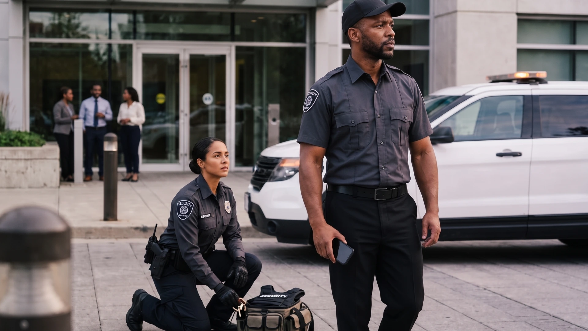 Male and female PSiRA verified security officers on location