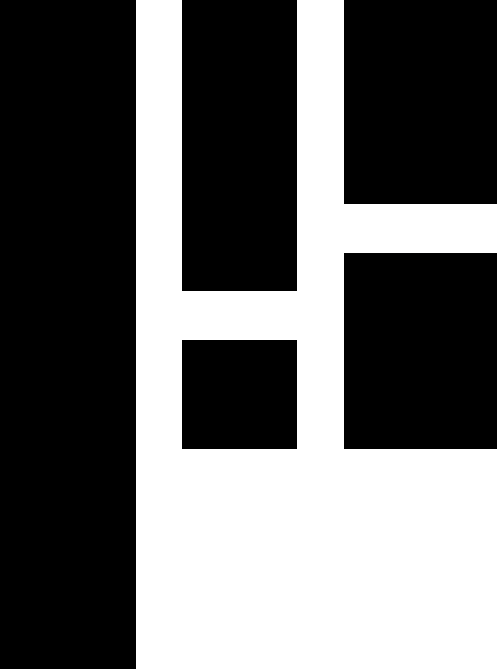 Black geometric abstract design with vertical and horizontal rectangular shapes on a white background.