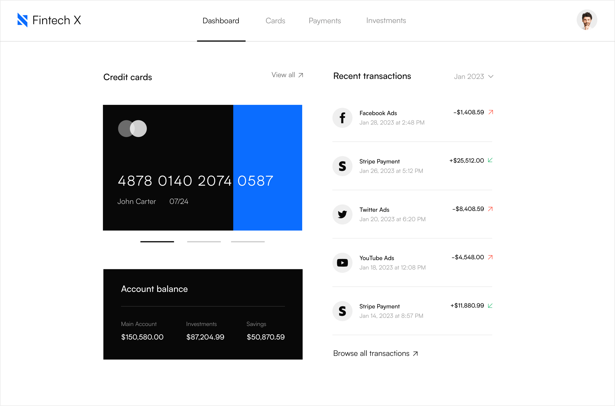Credit Cards - Fintech X Webflow Template