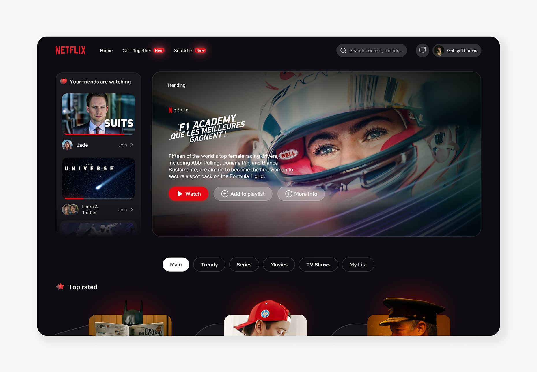 Project Netflix homepage screen redesign