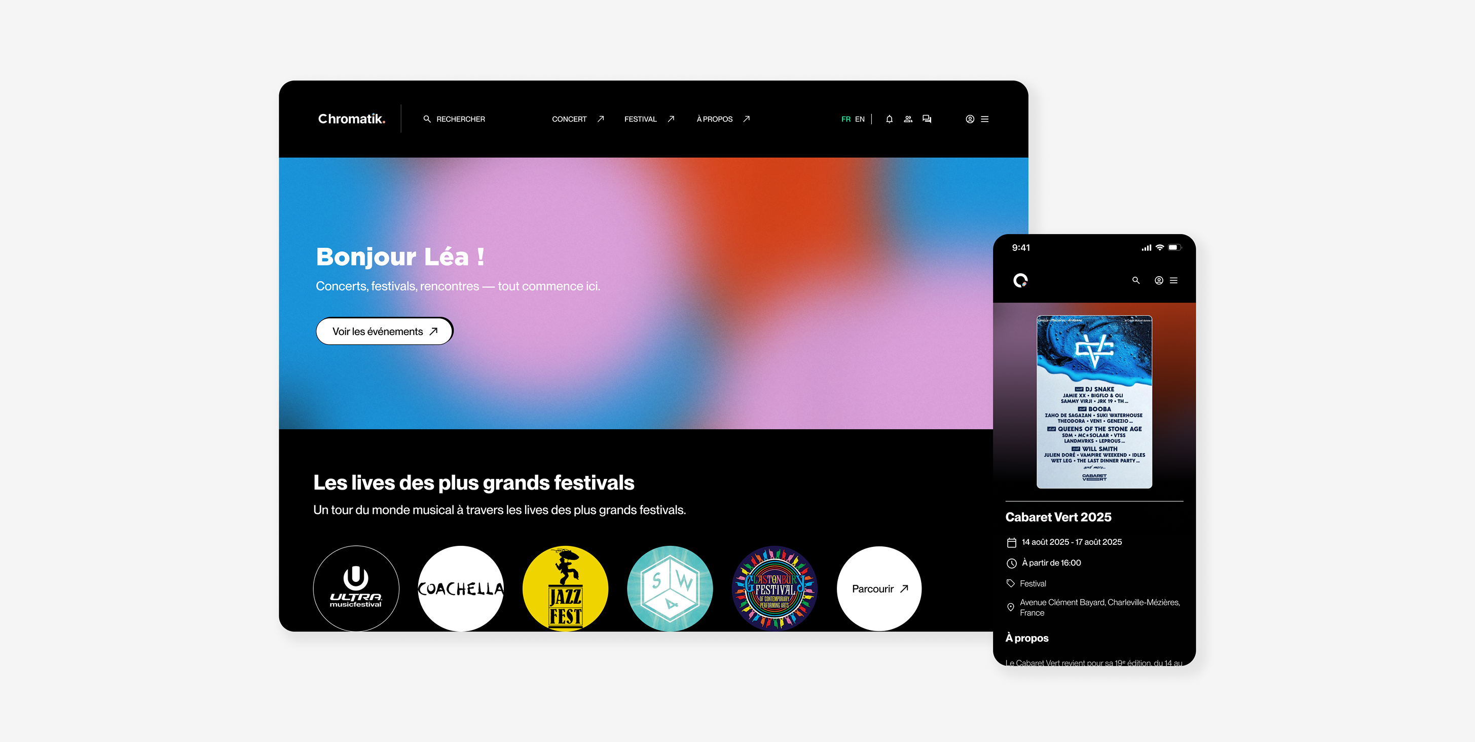 Music festival website homepage