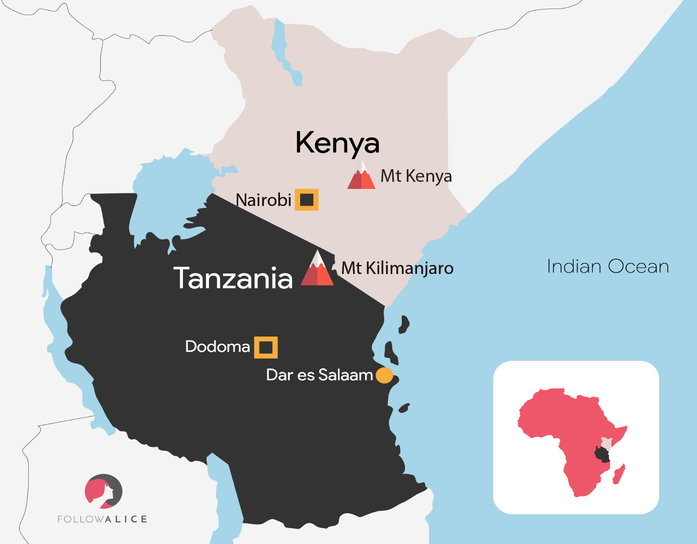 Mount Kilimanjaro and Mount Kenya map