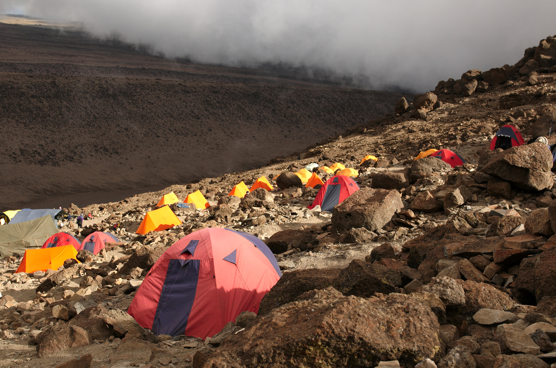 Barafu camp on Machame route. Mount Kilimanjaro, Tanzania.