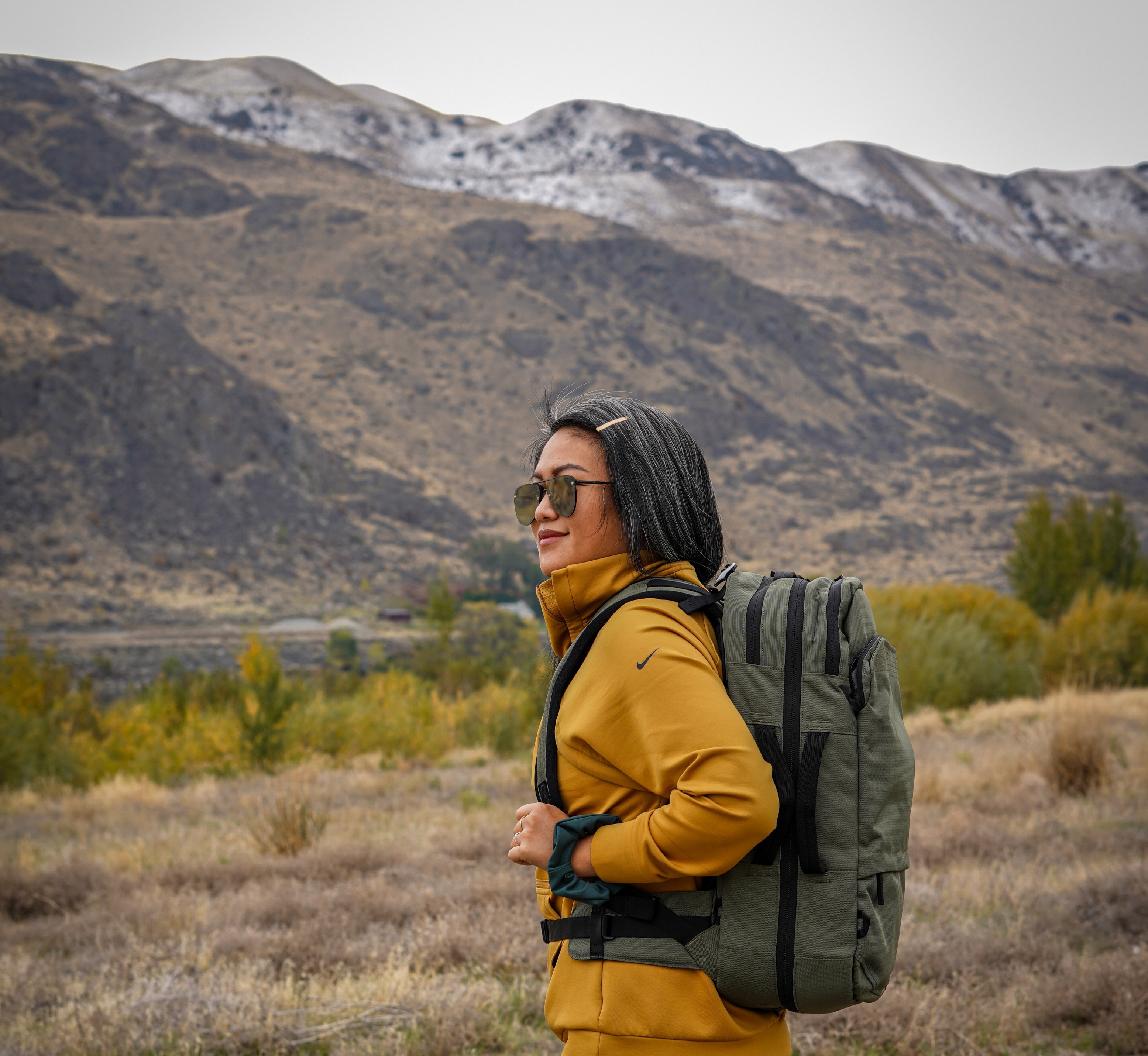 Asian woman hiking