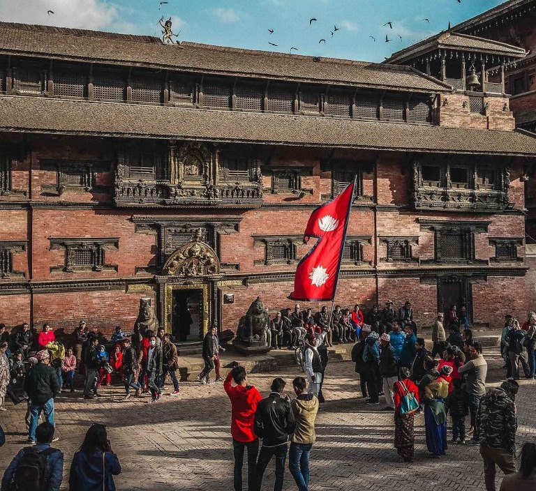 Nepal-flag-in-kathmandu-historic-building