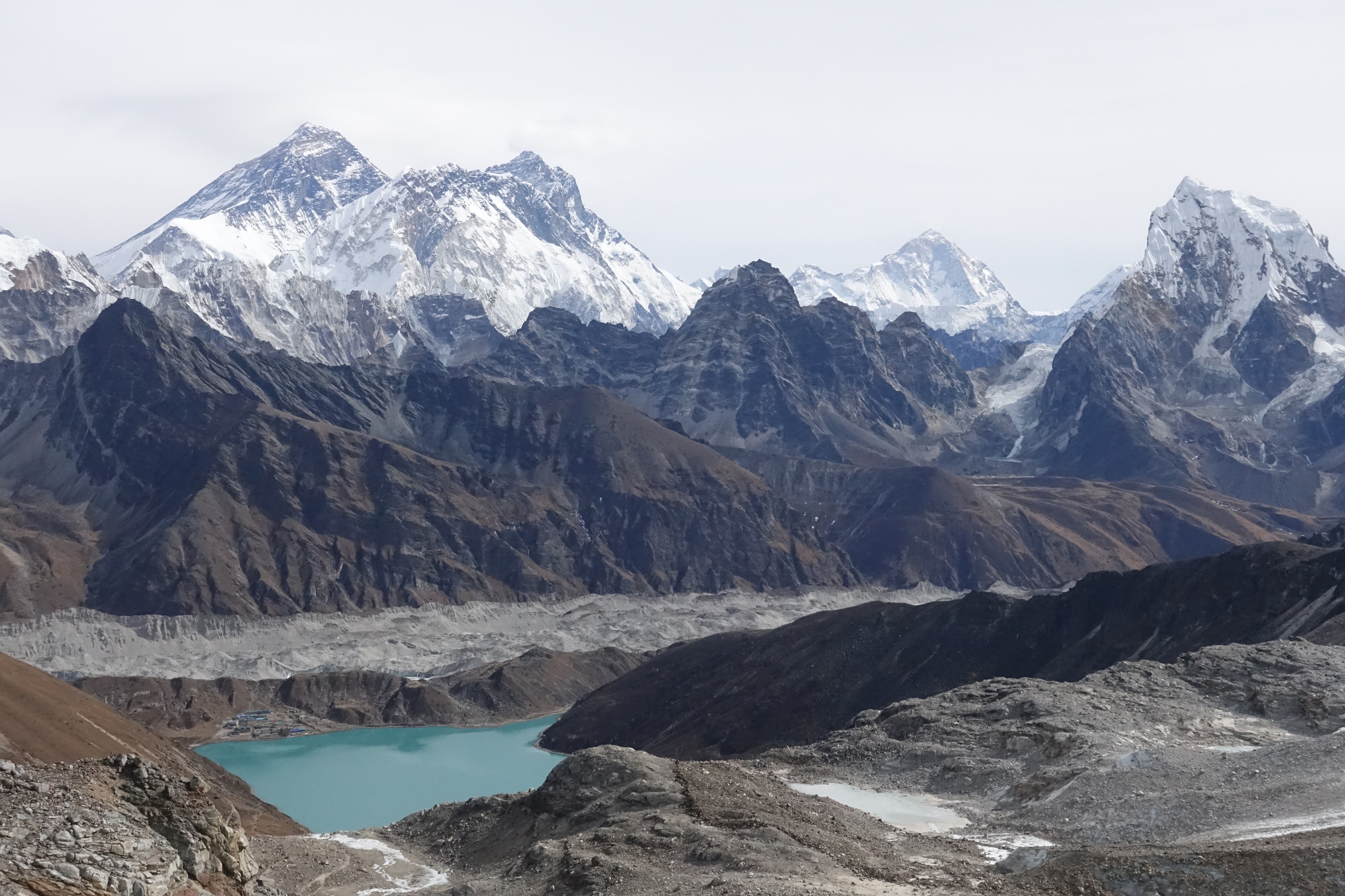 Gokyo Lake and towering mountains