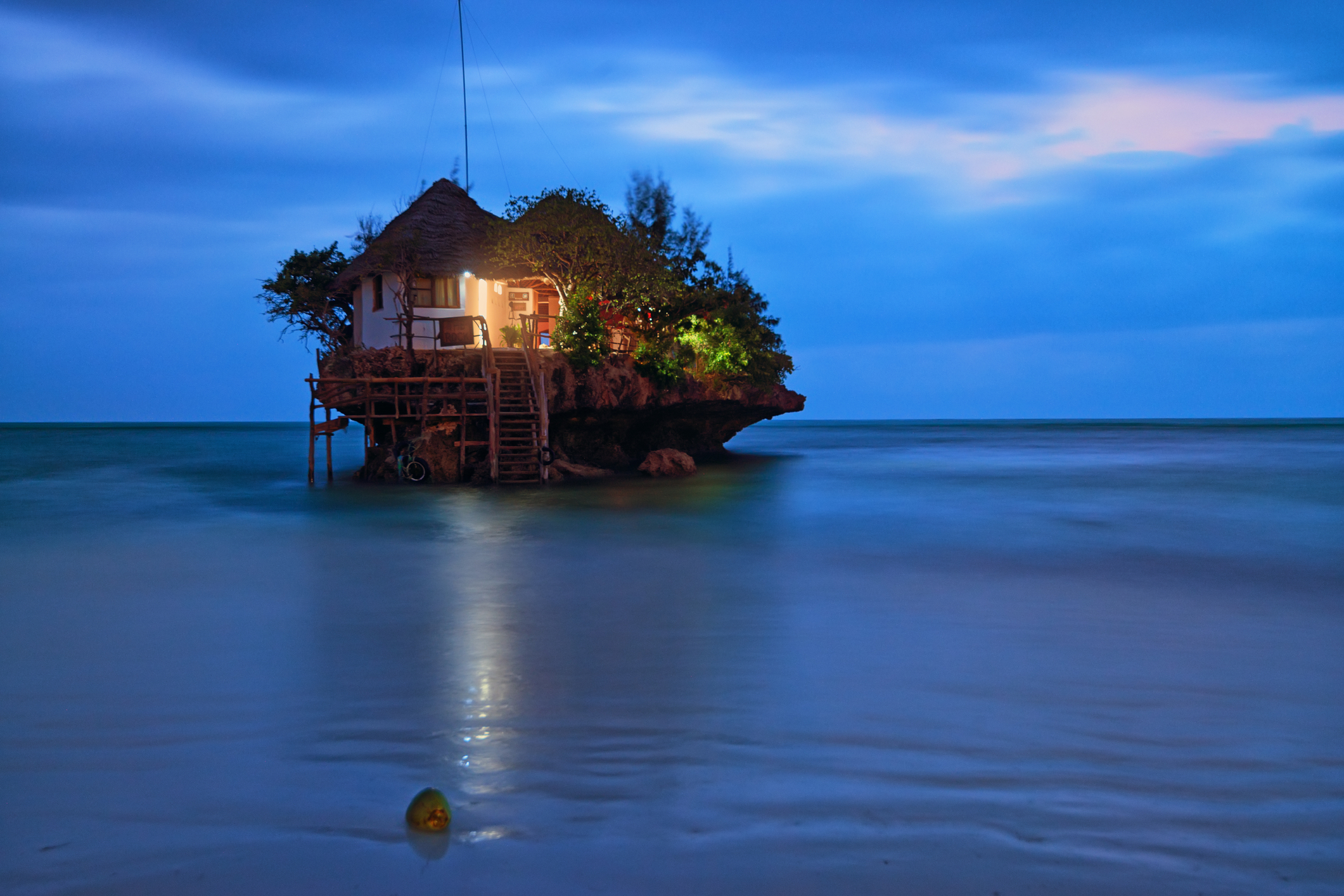 The Rock Restaurant in Zanzibar at dusk