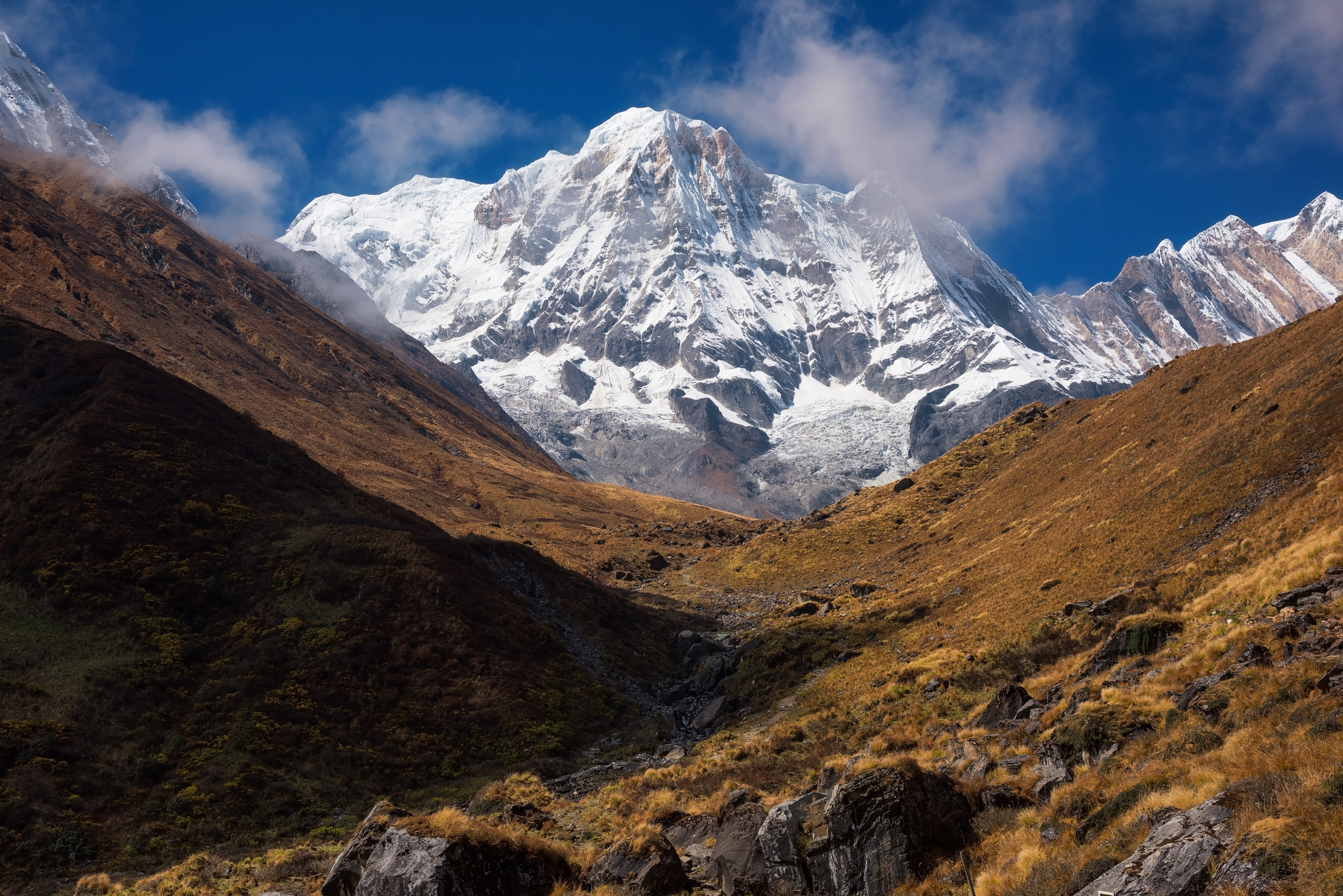 Mt Annapurna I at 8,091 m from Machapuchare base camp, Nepal
