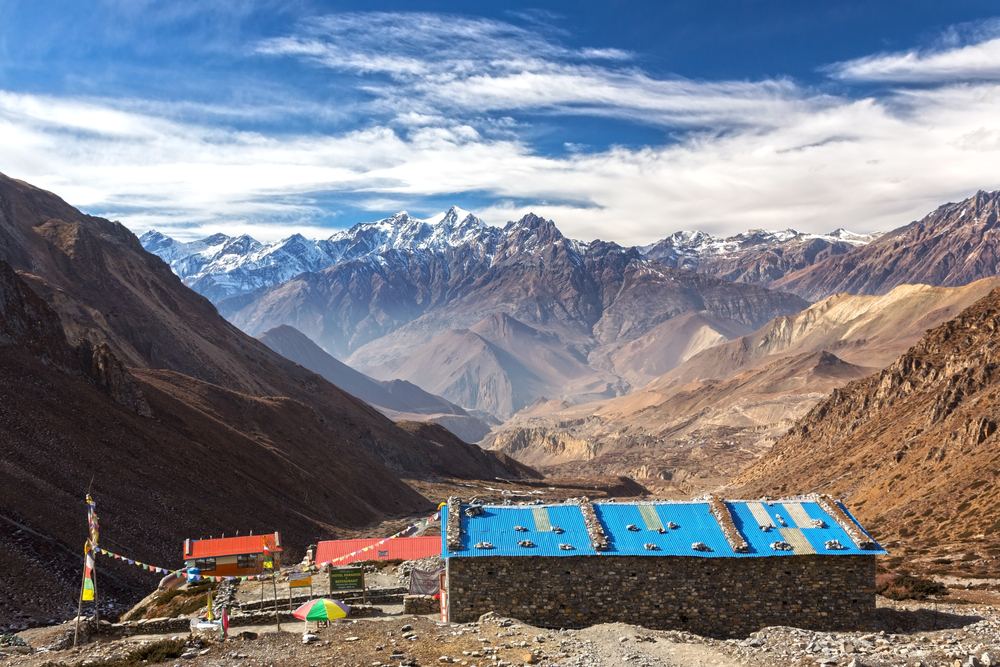 Ours. Teahouse Building on Annapurna Circuit Hiking Trail