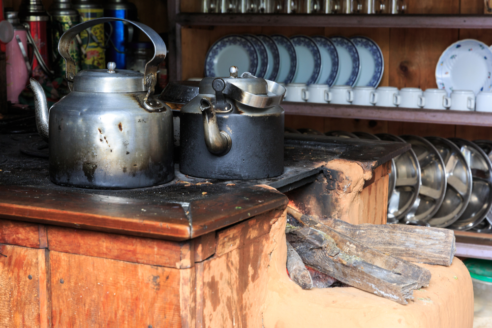 Ours. Nepal teahouse kitchen kettle and crockery