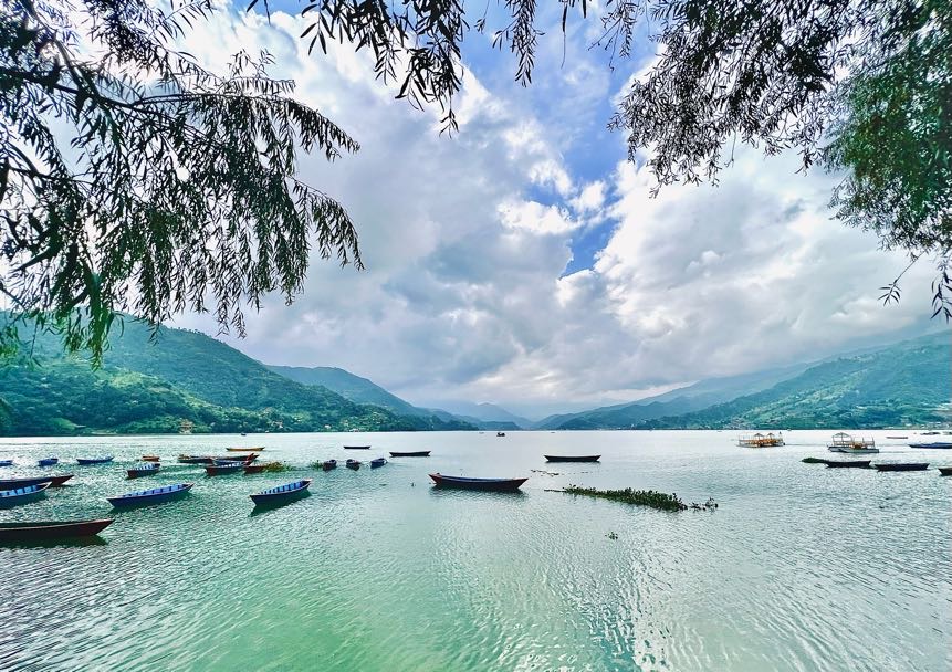 Hala Macknight. Pokhara's Phewa Lake full of canoes