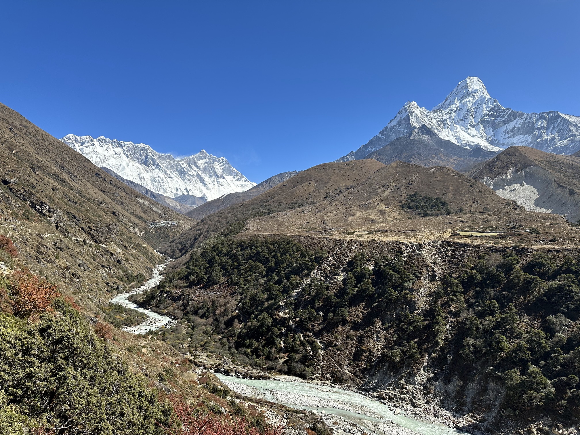 Ross Anker. S. Ama Dablam and river on EBC trek route