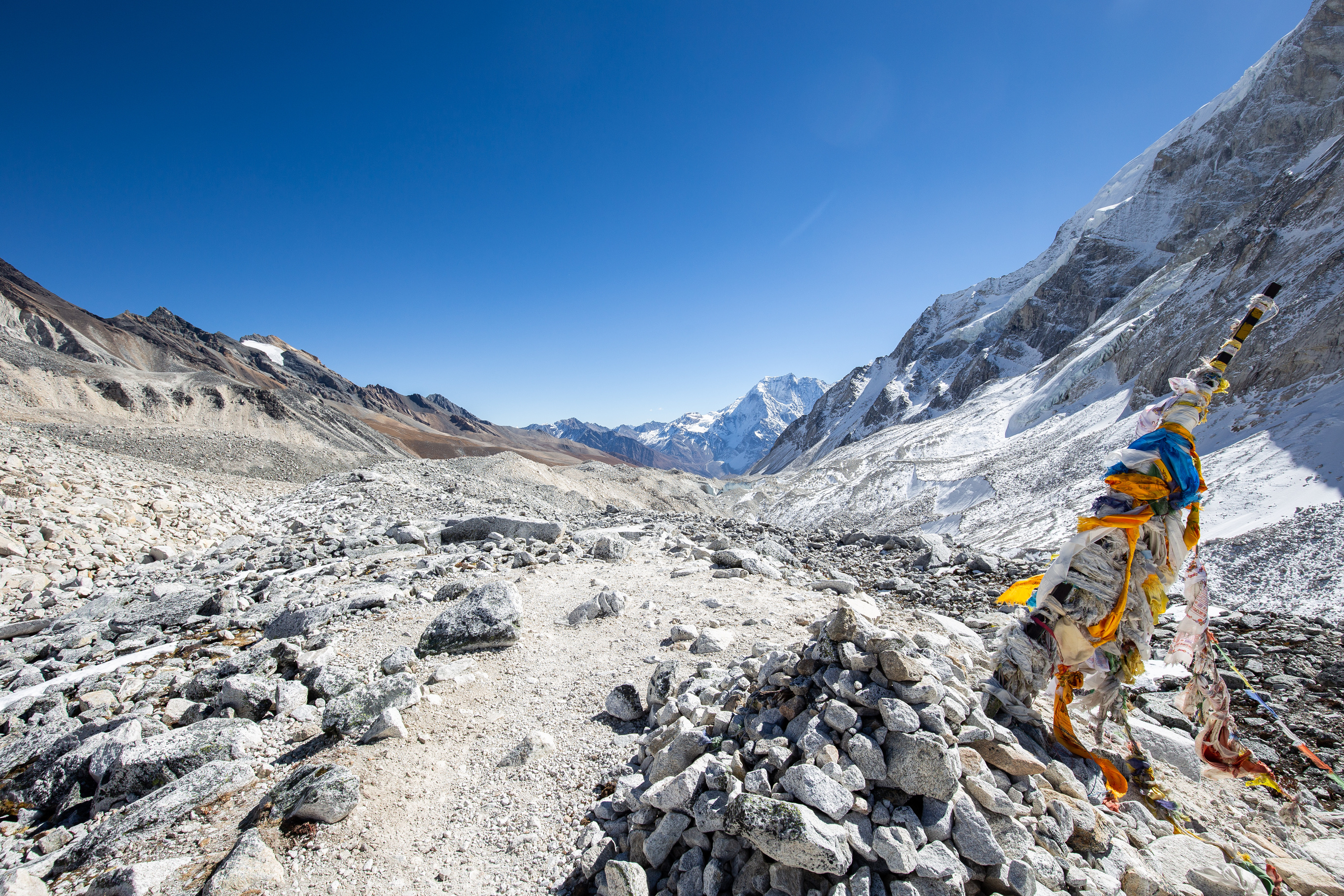 Tibetan prayer flags on Larkya La Pass, Manaslu Circuit, Nepal