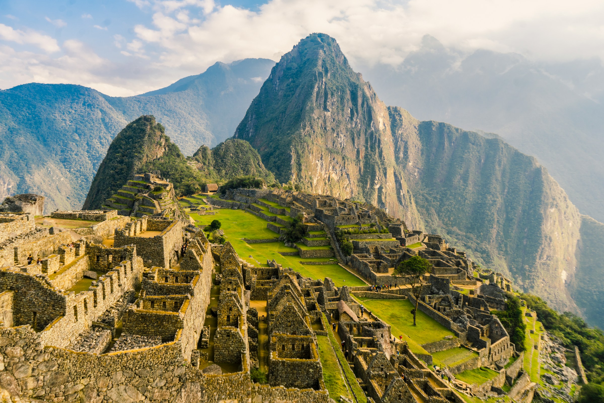Ours. Sunny view of Machu Picchu, Peru, Inca Empire