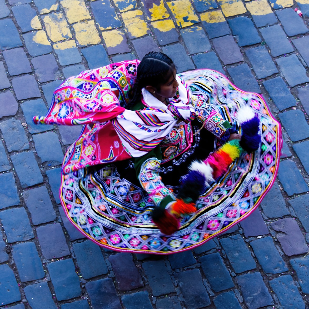Woman In Traditional Costume Dancing Inti Raymi Festival Cusco