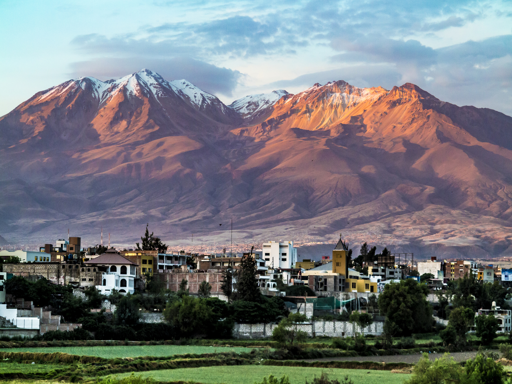 Arequipa with the iconic volcano Chachani presiding over it