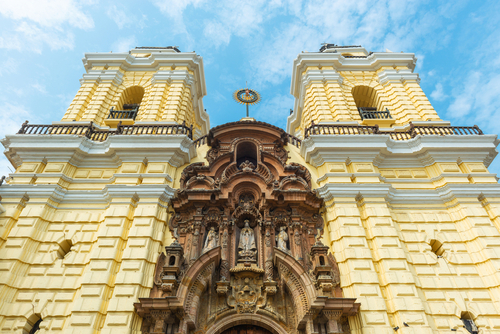 Ours. San Francisco basilica and convent facade in baroque style, Lima, Peru