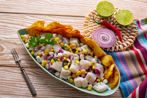 Ours. Ceviche with fried bananas 
