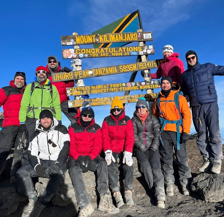 Group pic Kilimanjaro summit Uhuru Peak February 2023 