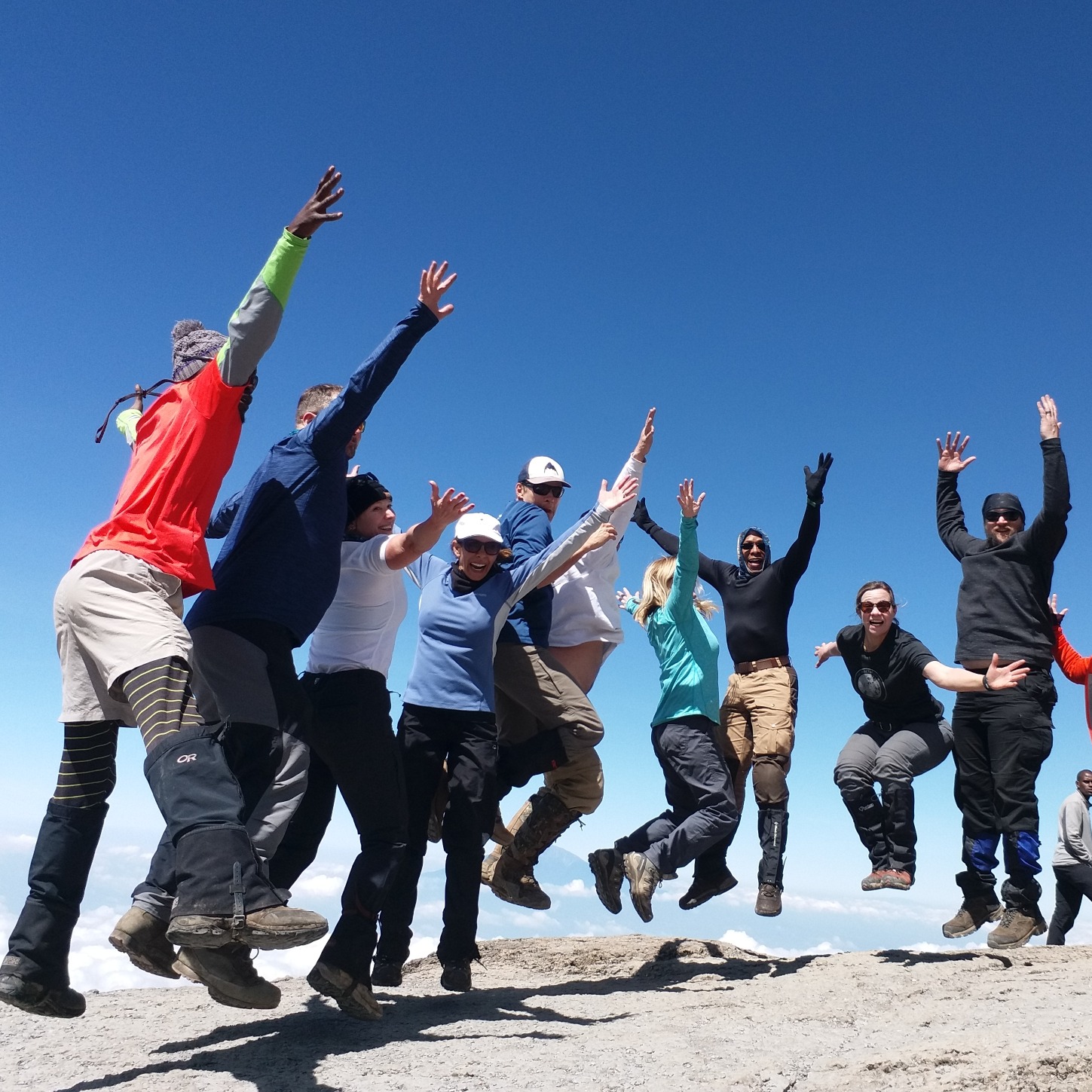 Group jumping on Kilimanjaro