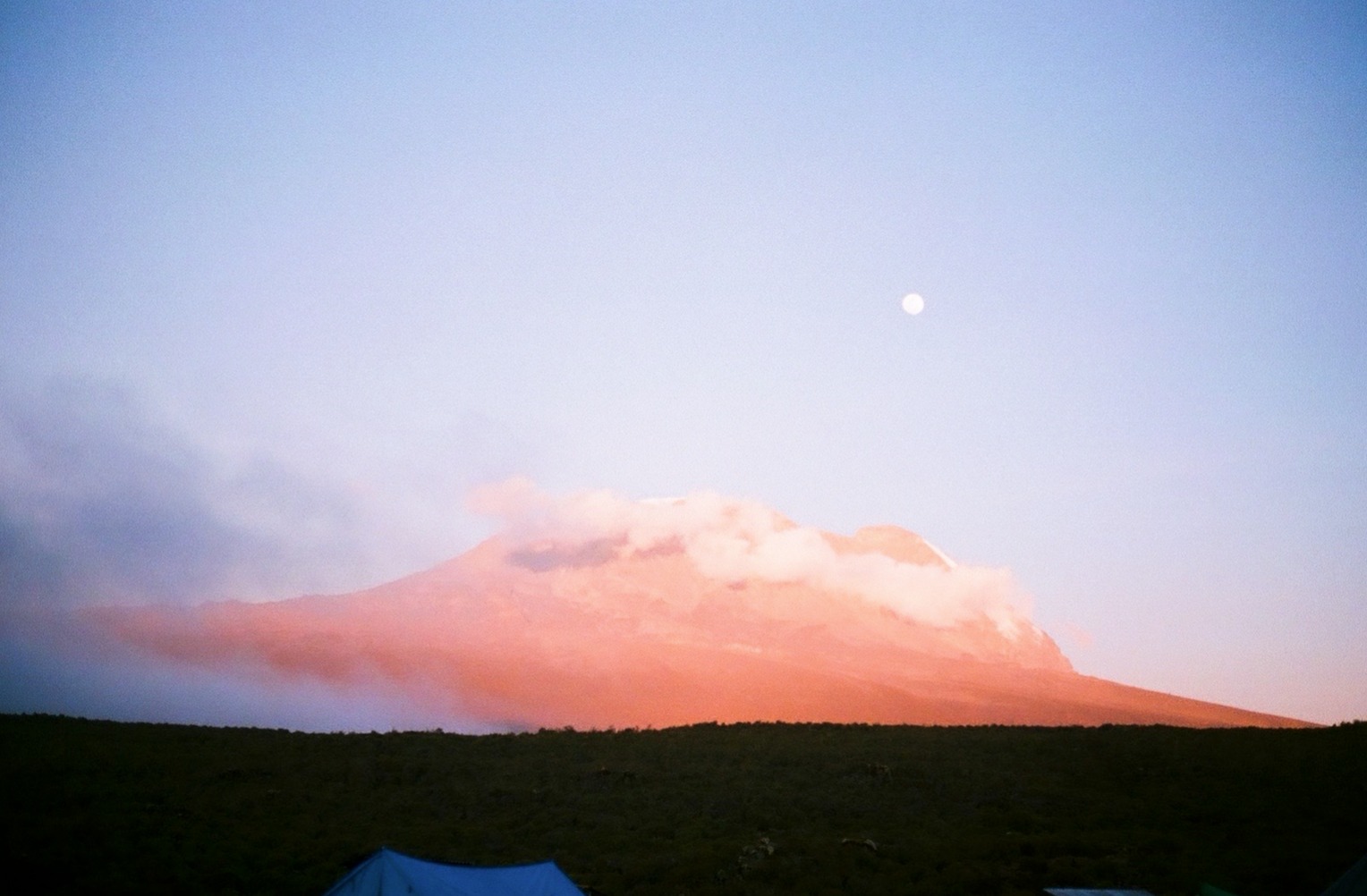 Jillian Tofukuji. Sunset over Kilimanjaro from camp