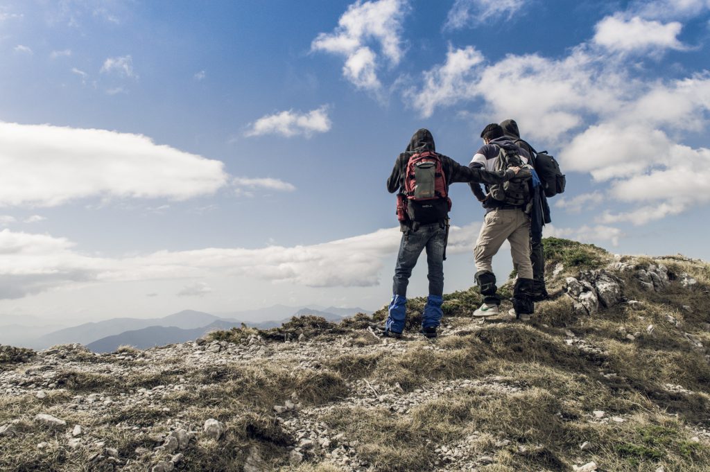 Hikers look at the view