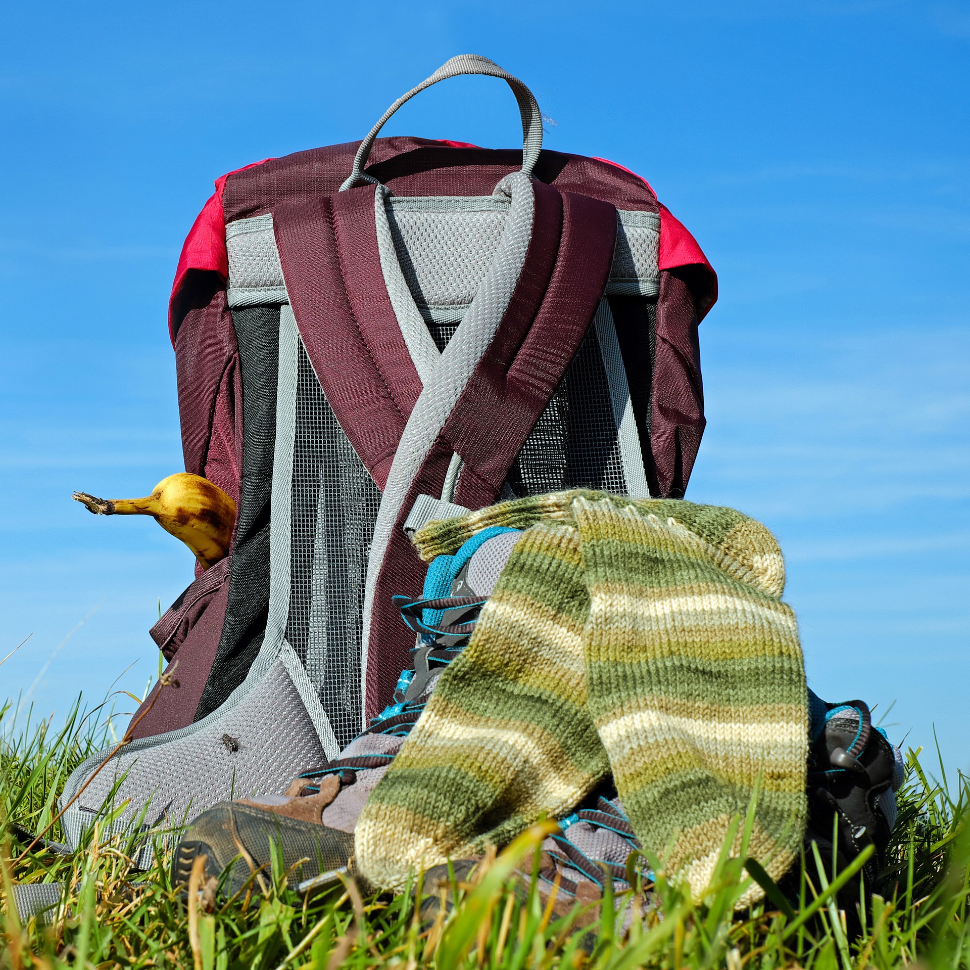 Backpack and hiking boots