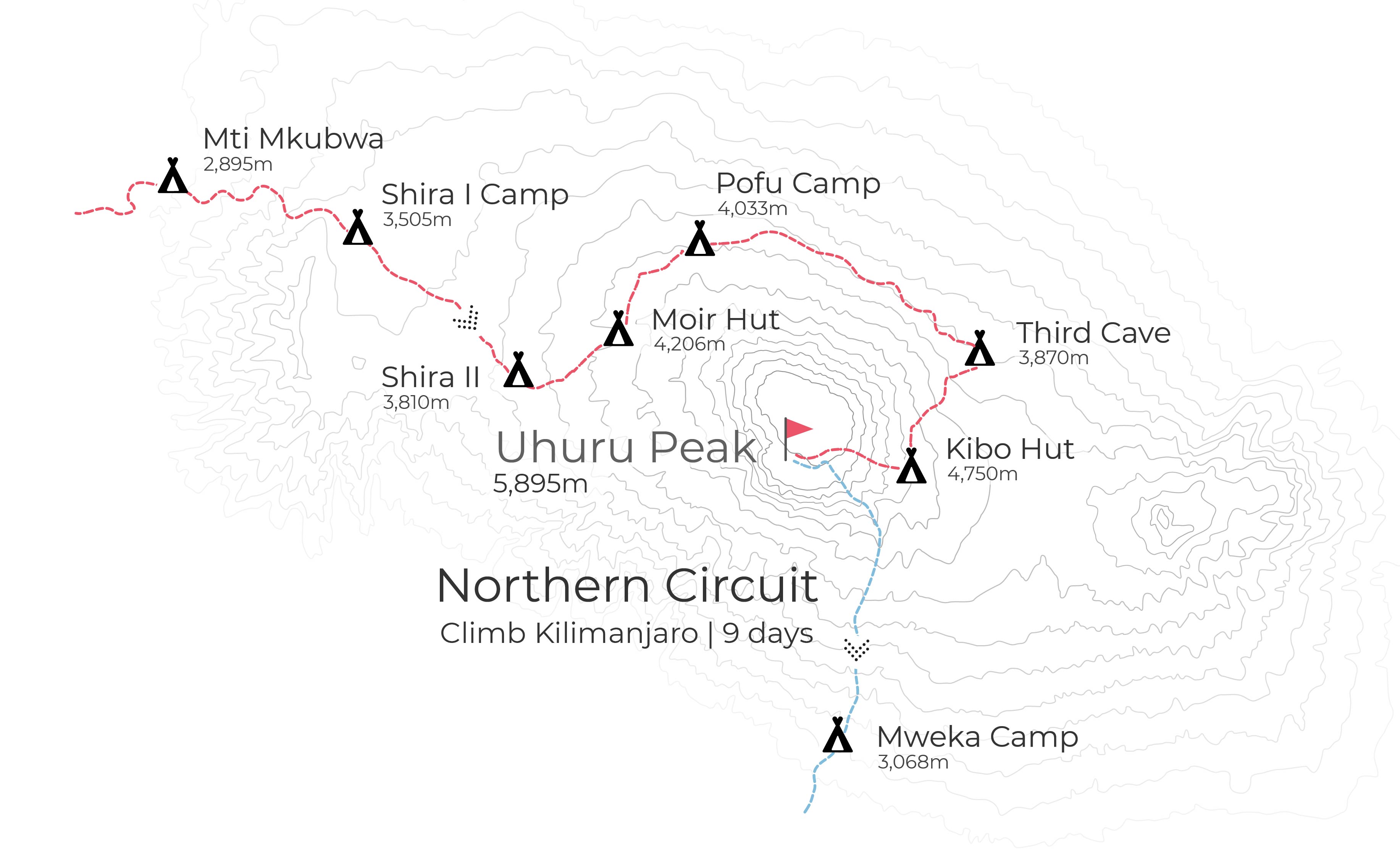Northern Circuit map, Kilimanjaro