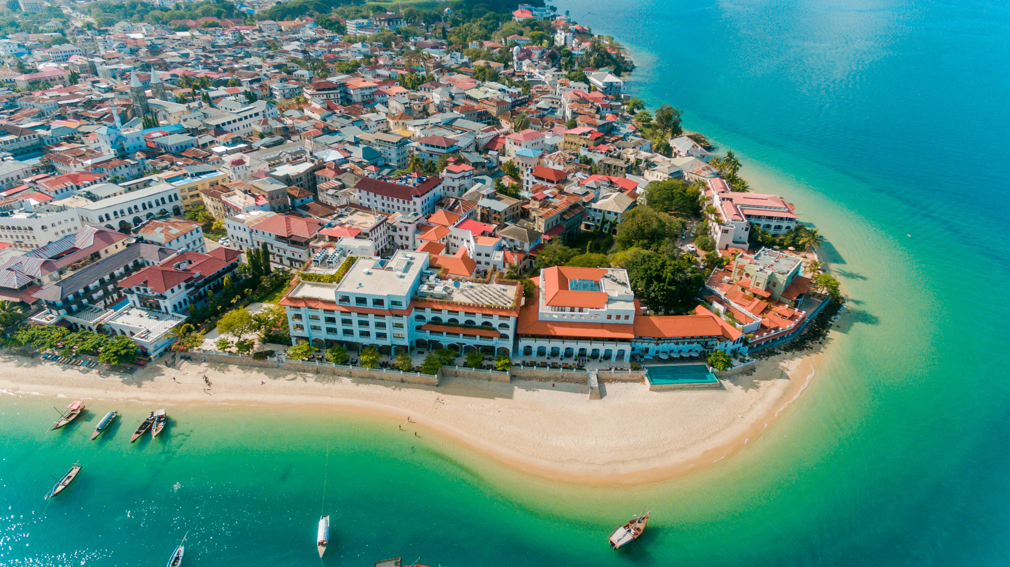 Aerial view of Stone Town, Zanzibar, Tanzania